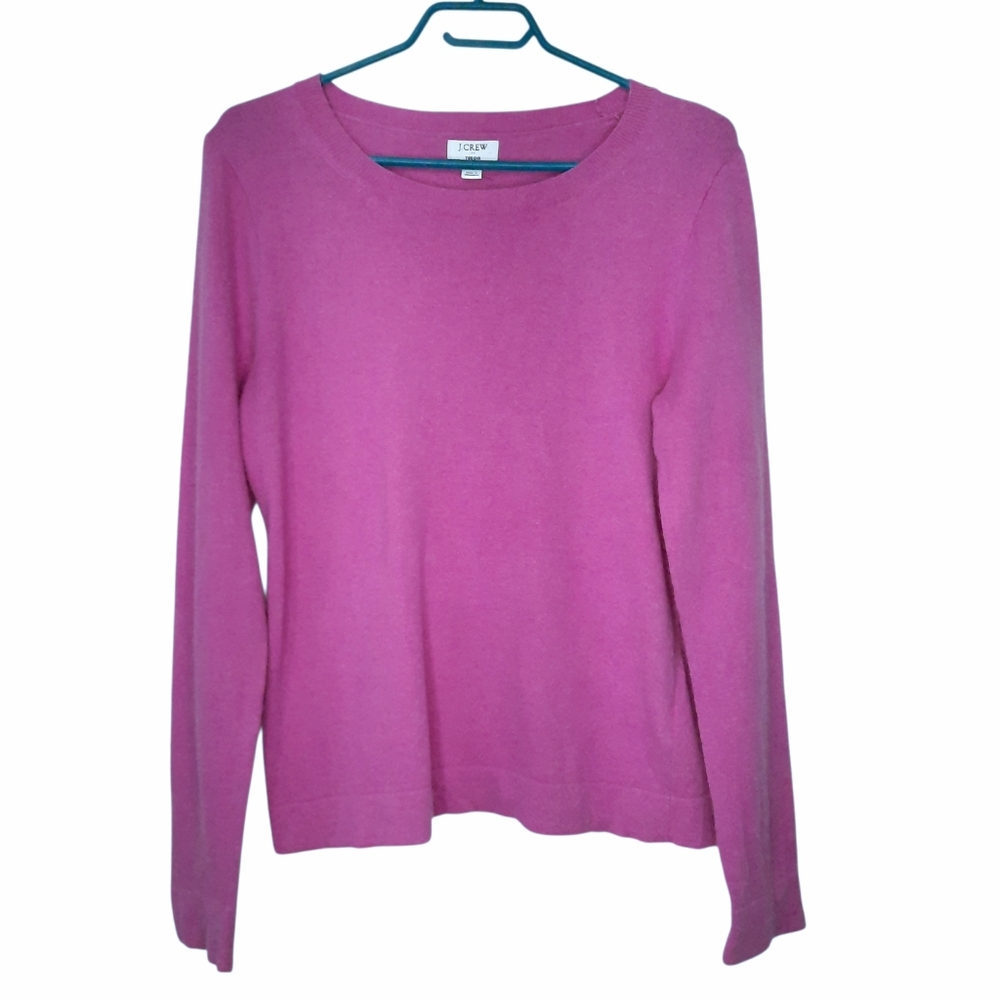 J Crew Teddie Sweater Cotton Merino Wool Blend Womans Size M Preppy Purple Pink